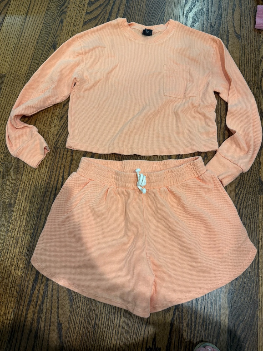 art class Peach Thermal Crop Top & Shorts Matching Set
